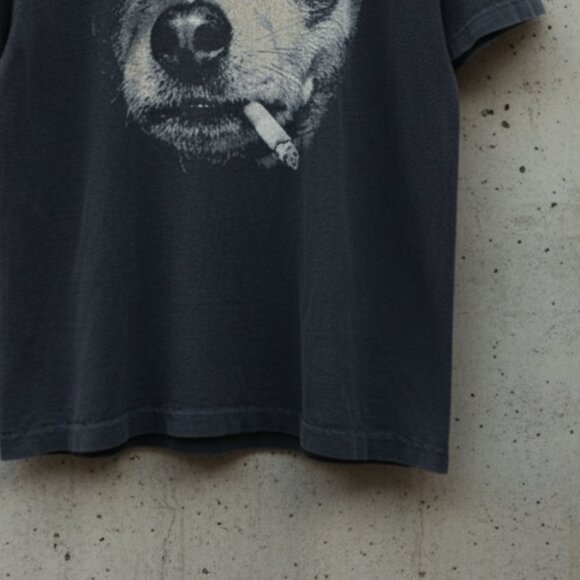 Vintage 90s Chihuahua Smoking Cigarette Faded Black Funny Graphic Tee - Picture 5 of 5